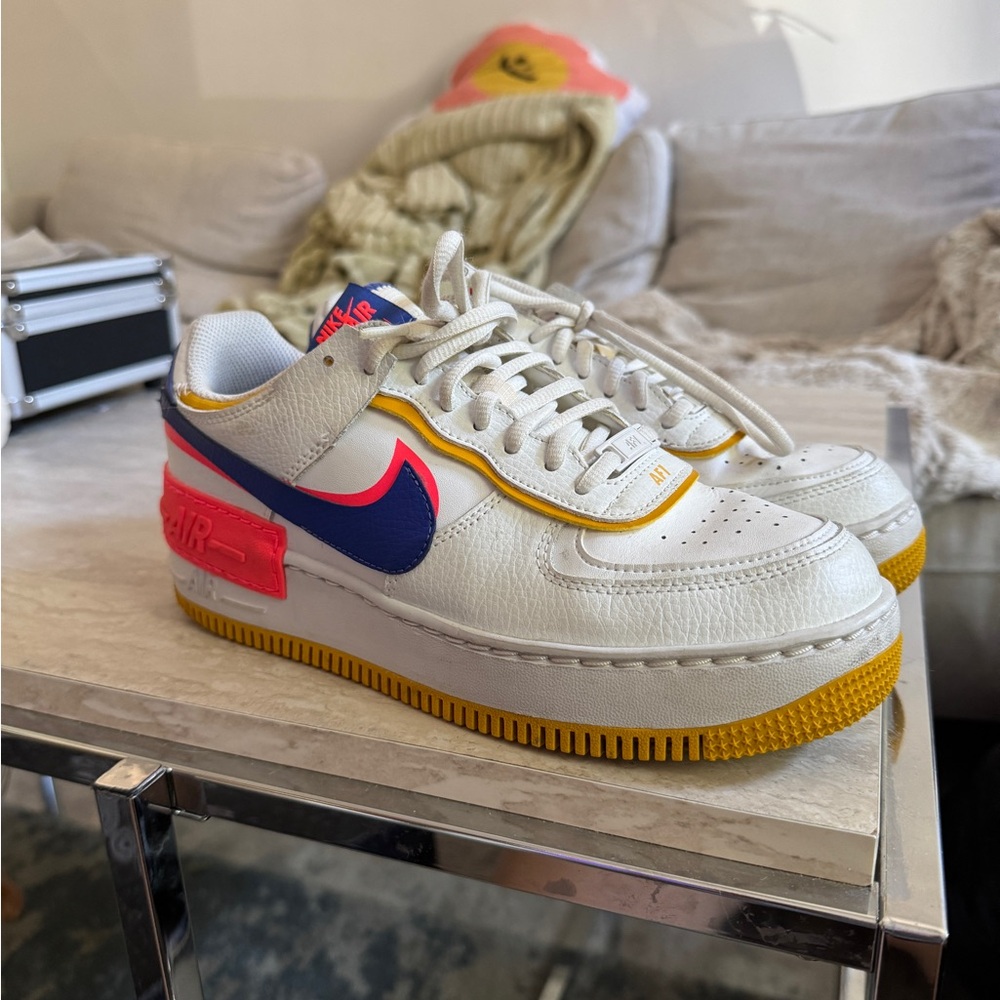 Nike Air Force 1 Shadow White with Pink and Blue Accents